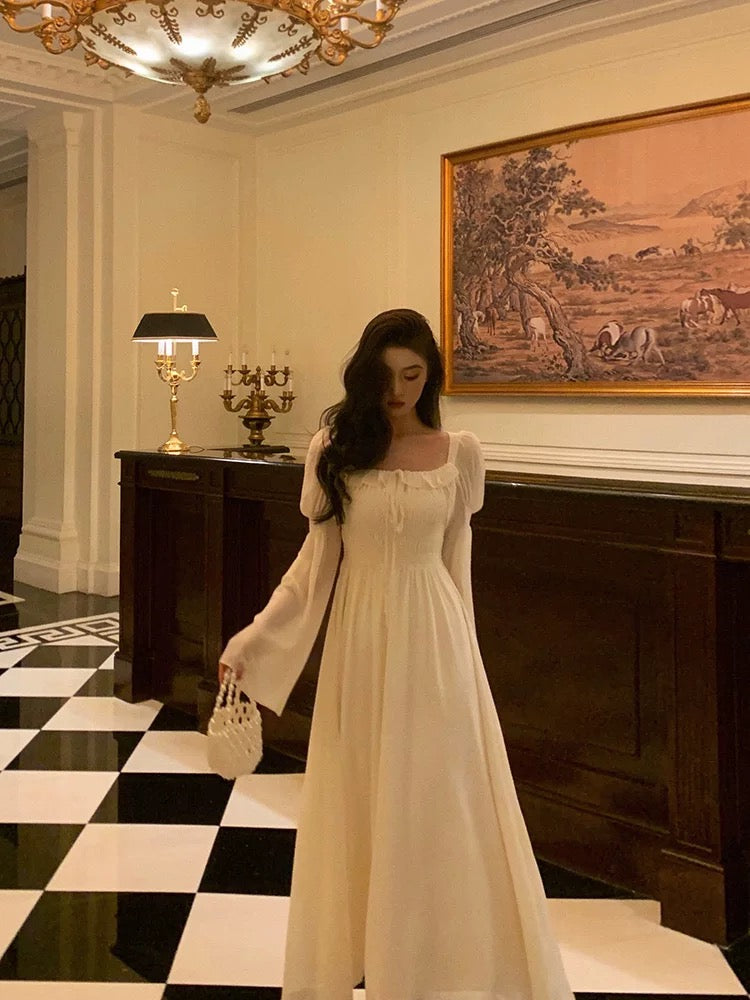 Gorgeous A Line Square Neckline Long Sleeves Ivory Date Night Dress Prom Dresses Birthday Outfit