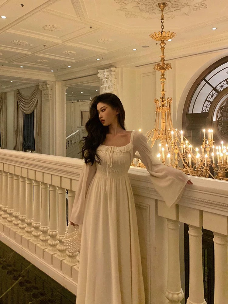 Gorgeous A Line Square Neckline Long Sleeves Ivory Date Night Dress Prom Dresses Birthday Outfit