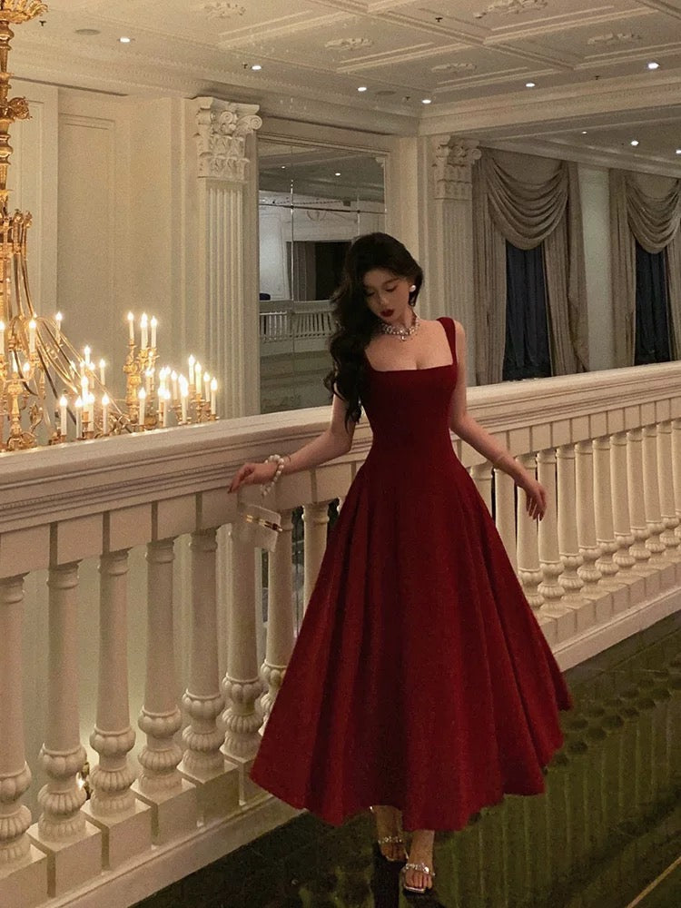 Sexy A Line Straps Red Ankle Length Prom Dresses Birthday Outfits