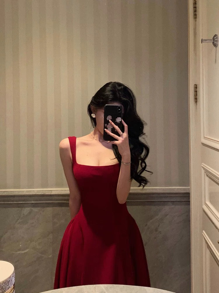 Sexy A Line Straps Red Ankle Length Prom Dresses Birthday Outfits