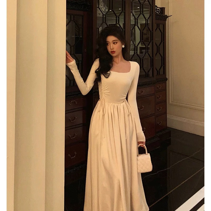 Simple A Line Square Neckline Long Sleeves Ankle Length Prom Dresses Birthday Outfits