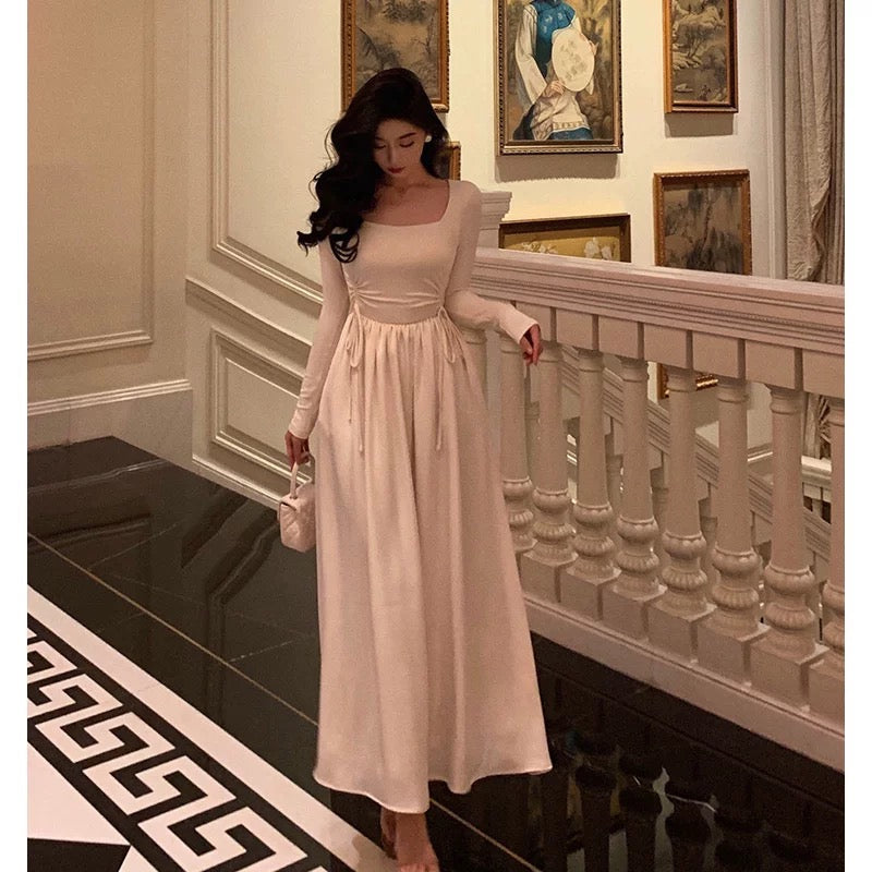 Simple A Line Square Neckline Long Sleeves Ankle Length Prom Dresses Birthday Outfits