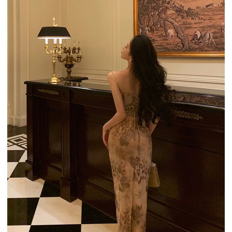 Sexy Sheath Spaghetti Straps Champagne Floral Prom Dresses Birthday Outfits
