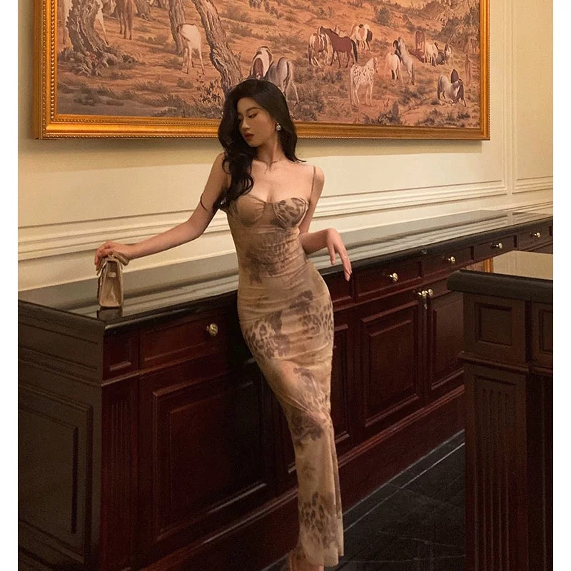 Sexy Sheath Spaghetti Straps Champagne Floral Prom Dresses Birthday Outfits