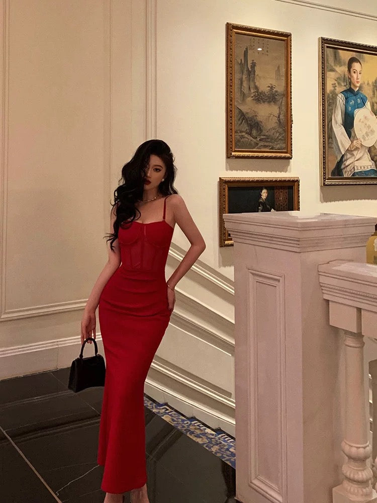 Sexy Sheath Spaghetti Straps Sleeveless Red Date Night Dress Prom Dresses Birthday Outfits