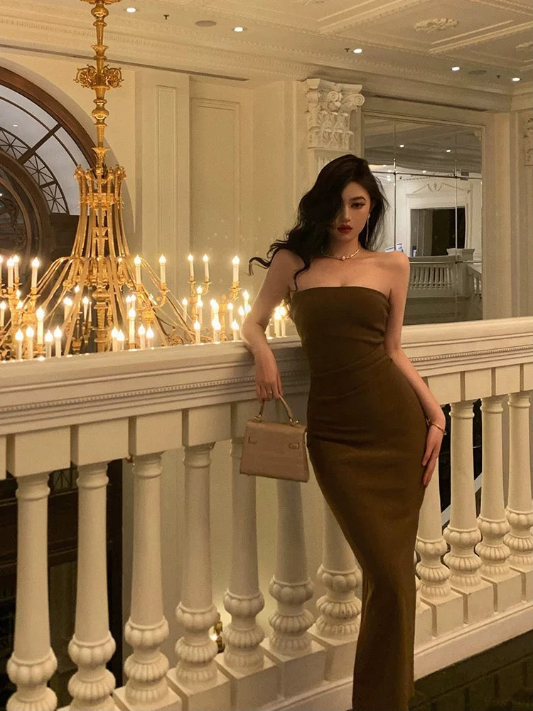 Gorgeous Sheath Strapless Date Night Dress Brown Prom Dresses Birthday Outfits