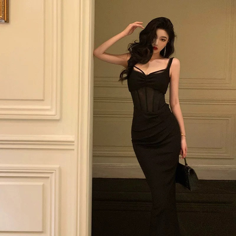 Gorgeous Sheath Straps Date Night Dress Black Prom Dresses Party Dress Birthday Outfits