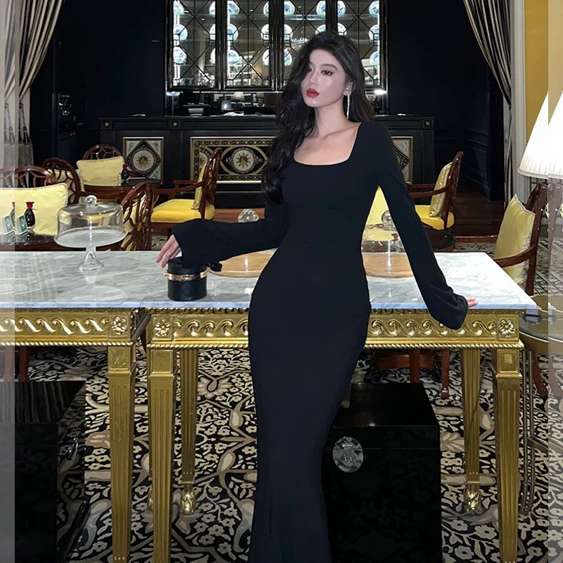 Gorgeous Sheath Square Neckline Date Night Dress Black Prom Dresses Party Dress Birthday Outfits
