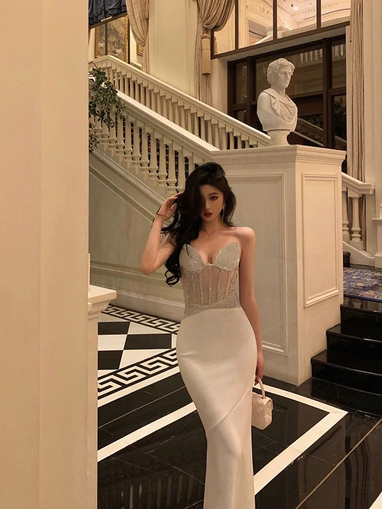 Gorgeous Mermaid Sweetheart Date Night Dress White Prom Dresses Party Dress Birthday Outfits