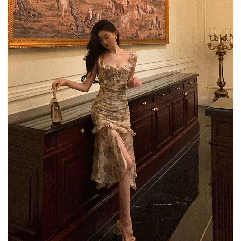 Gorgeous Sheath Straps Date Night Dress Floral Prom Dresses Party Dress Birthday Outfits