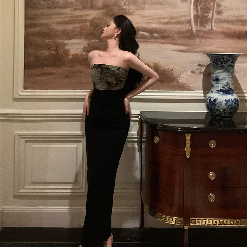 Gorgeous Sheath Strapless Date Night Dress Black Prom Dresses Party Dress Birthday Outfits