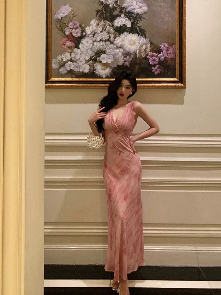 Stunning A Line V neckline Long Date Night Dress Pink Prom Dresses Birthday Outfit