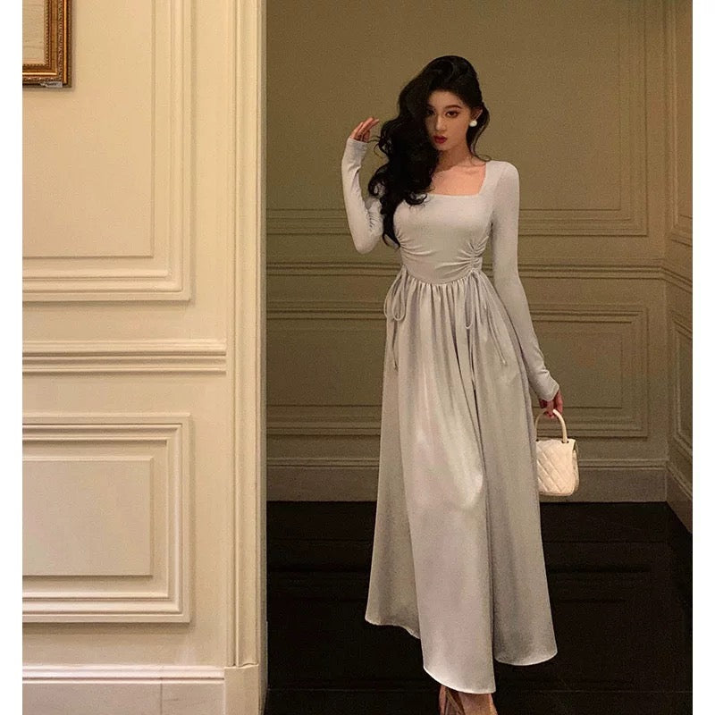Stunning A line Square Neckline Long Sleeves Date Night Dress Prom Dresses Birthday Outfit