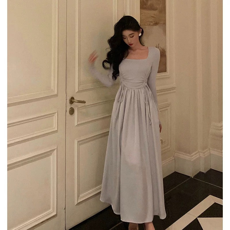 Stunning A line Square Neckline Long Sleeves Date Night Dress Prom Dresses Birthday Outfit