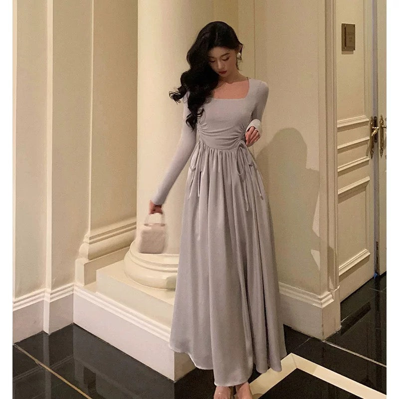Stunning A line Square Neckline Long Sleeves Date Night Dress Prom Dresses Birthday Outfit