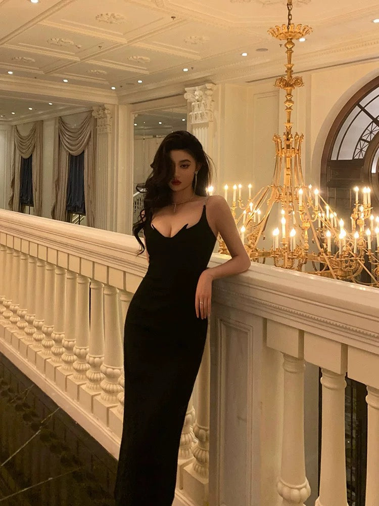 Gorgeous Sheath Spaghetti Straps Black Date Night Dress Prom Dresses Party Dress Birthday Outfits