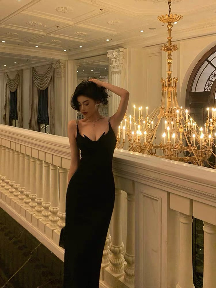 Gorgeous Sheath Spaghetti Straps Black Date Night Dress Prom Dresses Party Dress Birthday Outfits