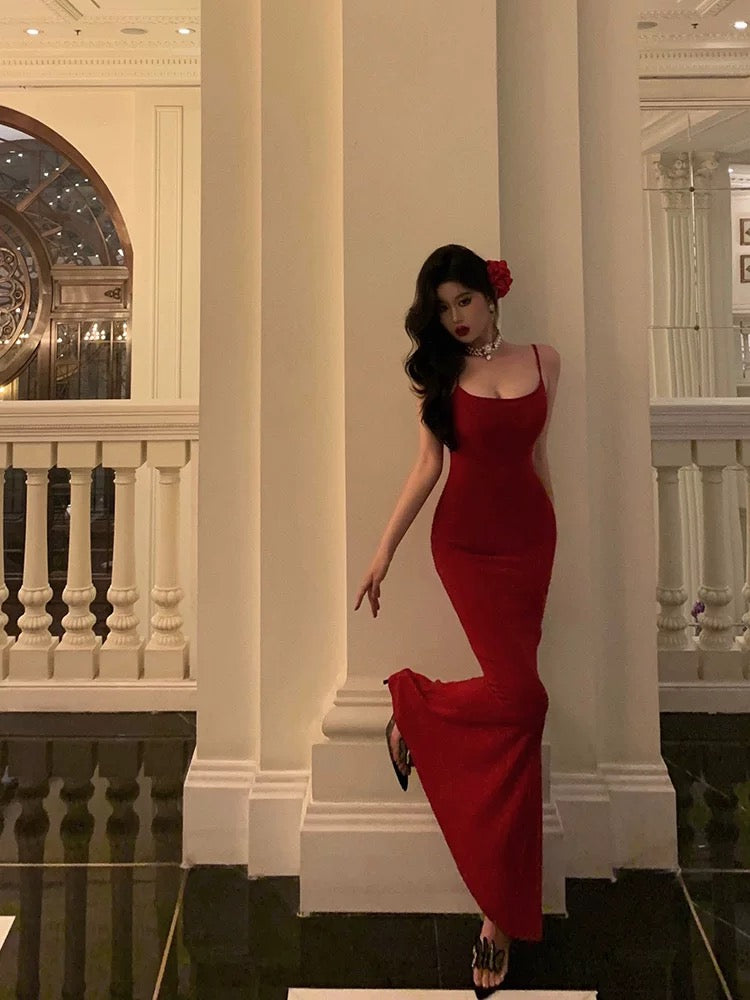 Gorgeous Sheath Spaghetti Straps Red Date Night Dress Prom Dresses Party Dress Birthday Outfits