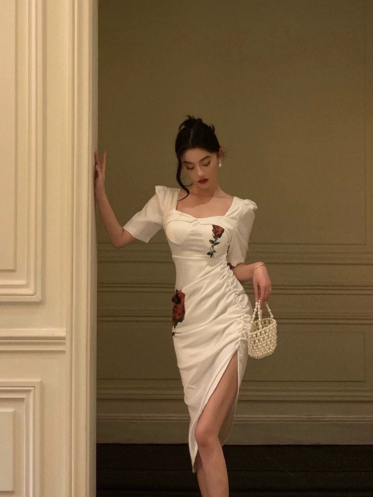 Stunning Sheath Square Neckline Short Sleeves Date Night Dress White Prom Dresses Birthday Outfit