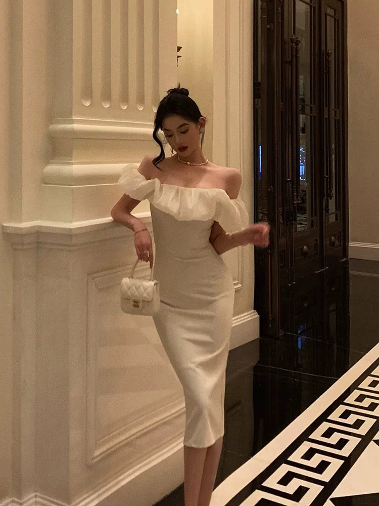 Classy Sheath Off The Shoulder White Prom Dresses Birthday Outfits