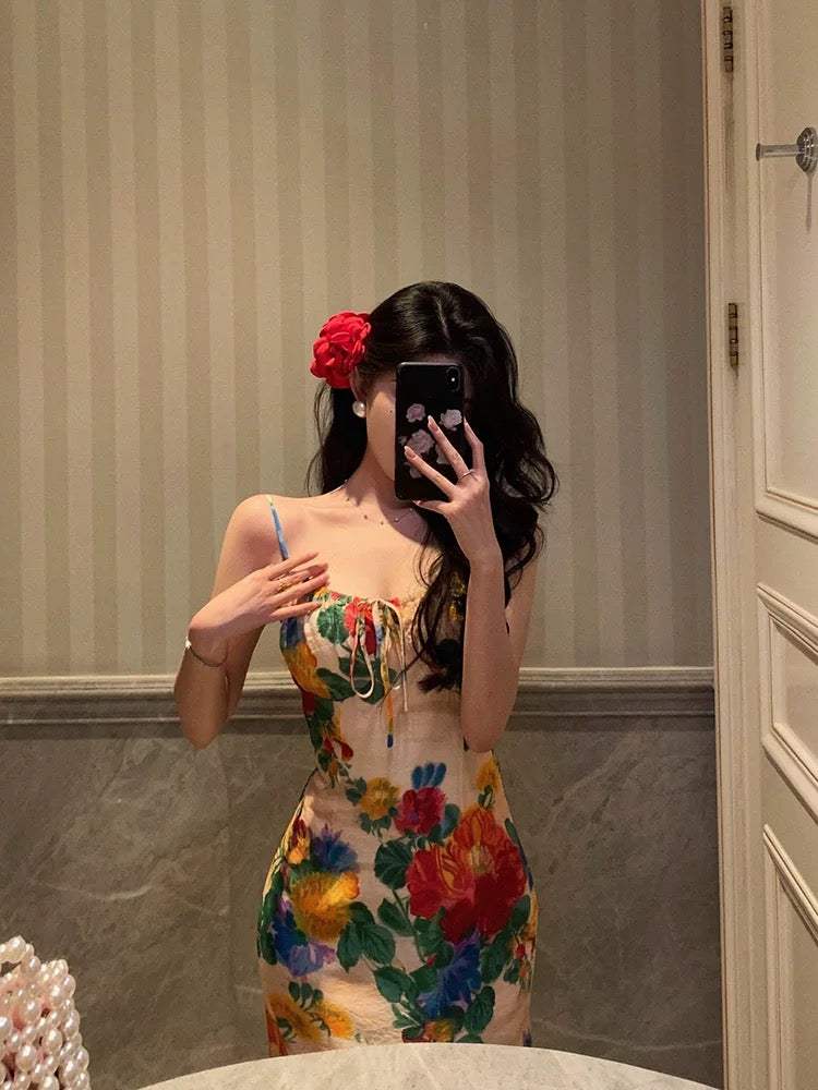 Classy Sheath Spaghetti Straps Satin Floral Prom Dresses Birthday Outfits Evening Gown