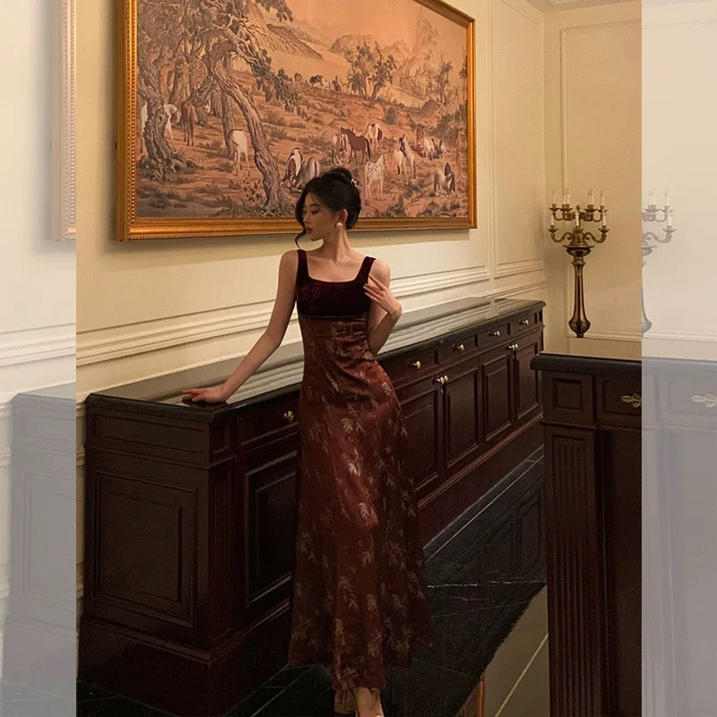 Classy A Line Straps Burgundy Velvet Floral Prom Dresses Birthday Outfits Evening Gown