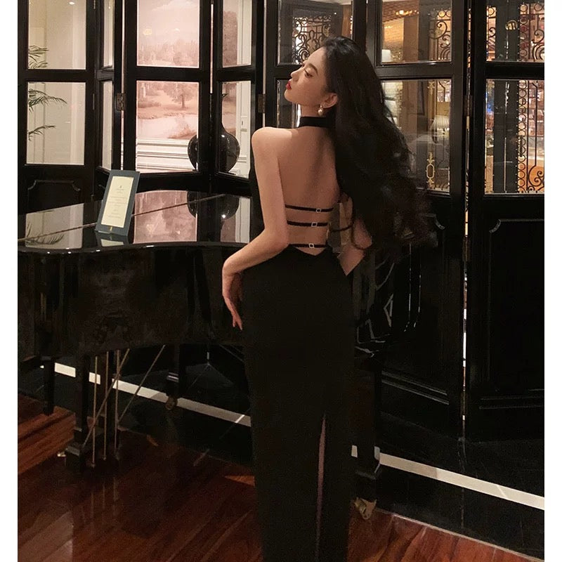 Sexy Sheath High Neckline Backless Black Prom Dresses Birthday Outfits