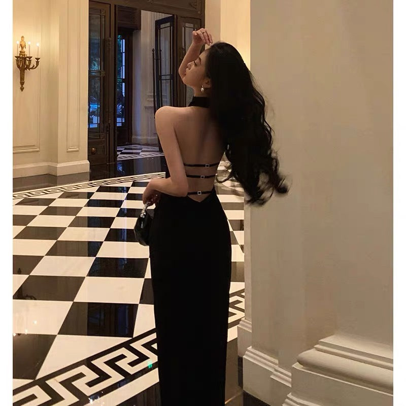 Sexy Sheath High Neckline Backless Black Prom Dresses Birthday Outfits