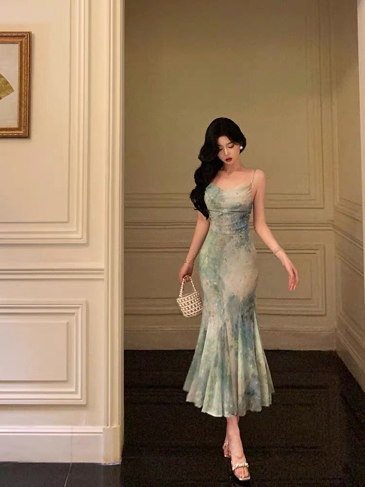 Stunning Mermaid Spaghetti Straps Green Lace Date Night Dress Prom Dresses Birthday Party Outfit