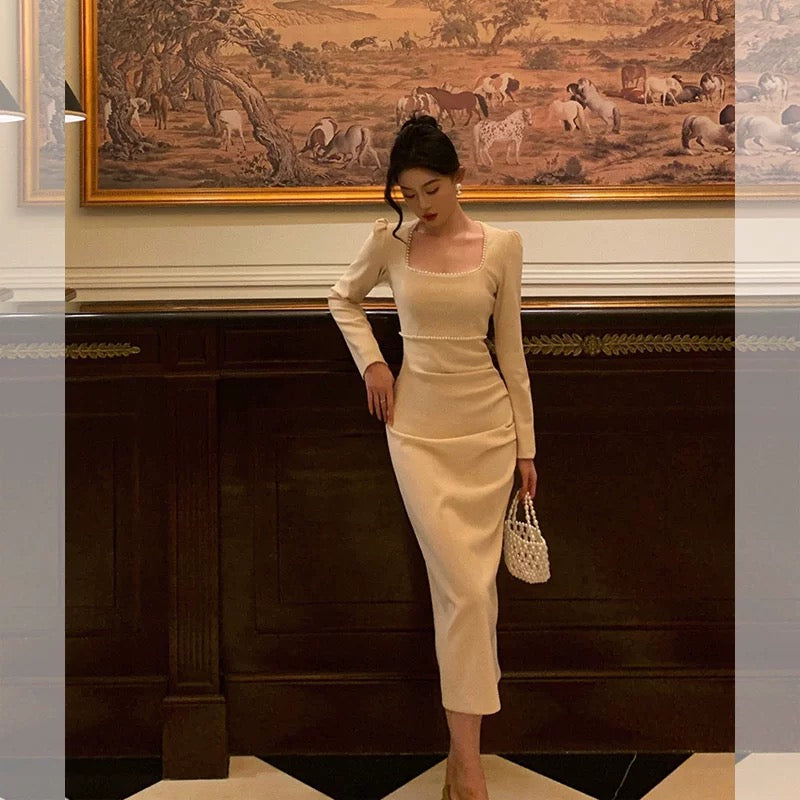 Stunning Sheath Square Neckline Long Sleeves Date Night Dress Prom Dresses Birthday Party Outfit