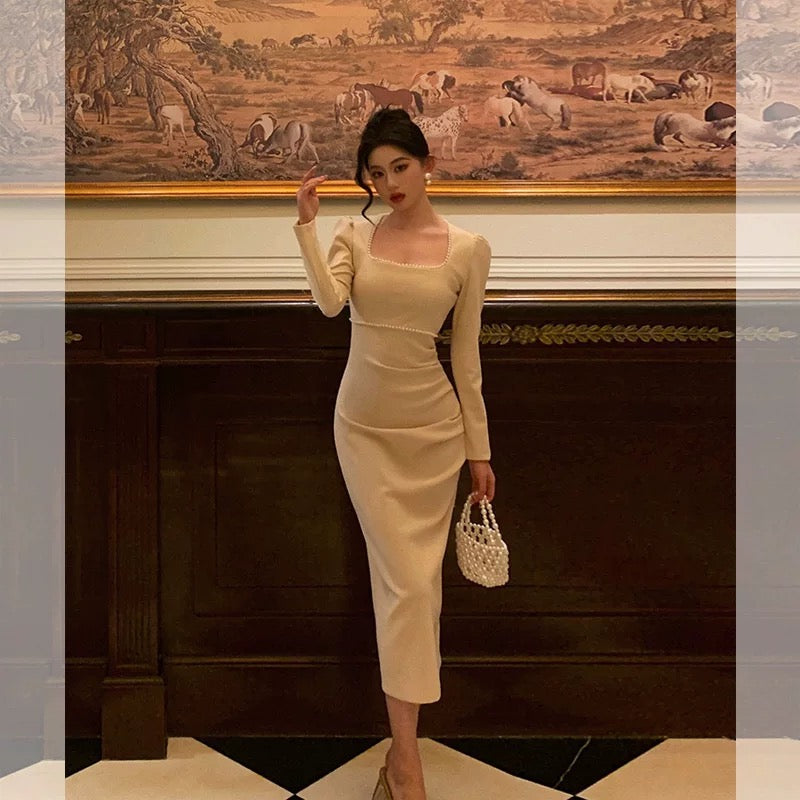 Stunning Sheath Square Neckline Long Sleeves Date Night Dress Prom Dresses Birthday Party Outfit