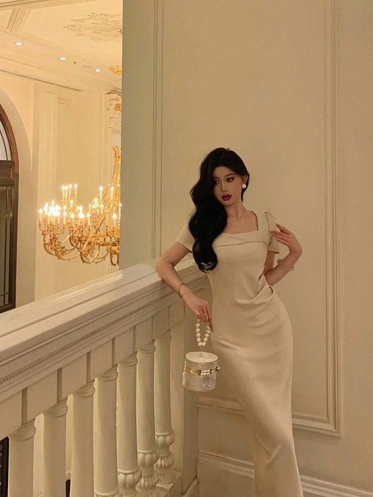 Stunning Sheath Square Neckline Short Sleeves Date Night Dress Prom Dresses Birthday Party Outfit