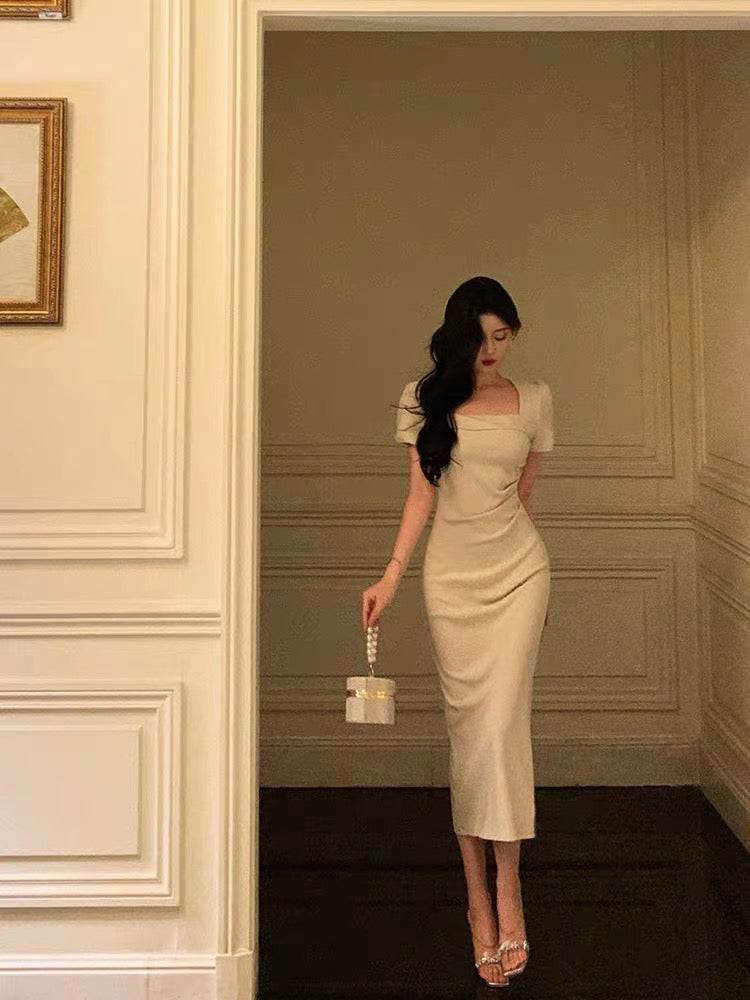 Stunning Sheath Square Neckline Short Sleeves Date Night Dress Prom Dresses Birthday Party Outfit