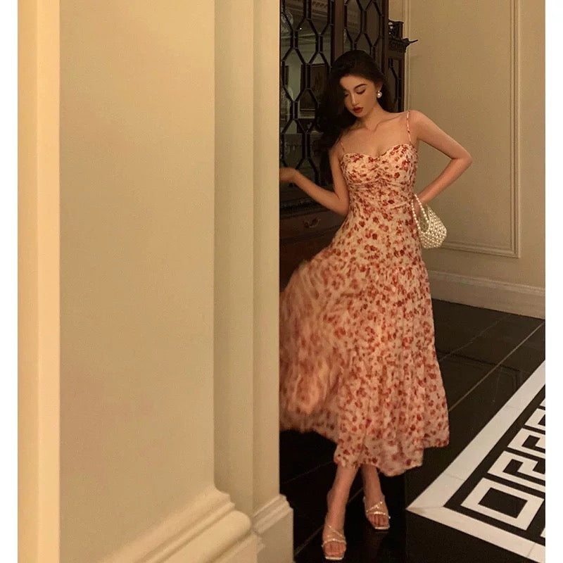 Pretty A Line Spaghetti Straps Chiffon Floral Sleeveless Date Night Dress Prom Dresses Birthday Party Outfit