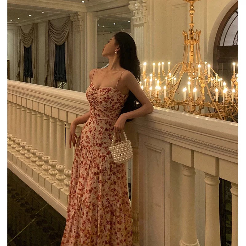 Pretty A Line Spaghetti Straps Chiffon Floral Sleeveless Date Night Dress Prom Dresses Birthday Party Outfit