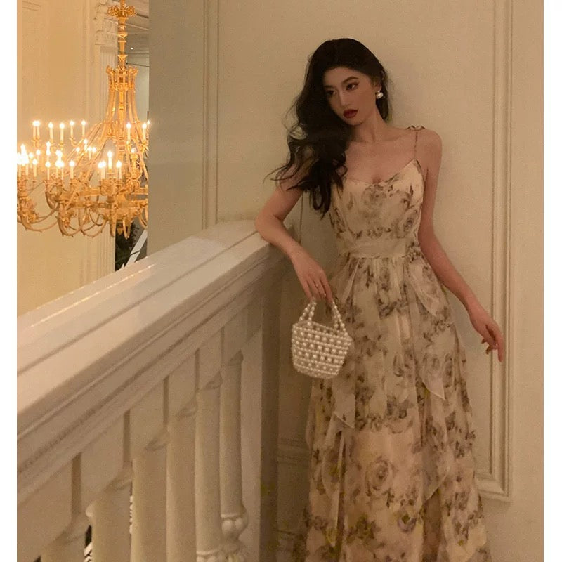 Pretty A Line Spaghetti Straps Chiffon Floral Sleeveless Date Night Dress Prom Dresses Birthday Party Outfit