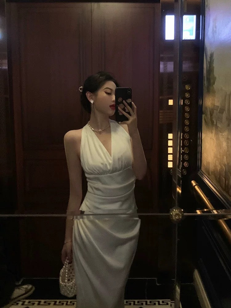 Pretty Sheath V Neckline Sleeveless Date Night Dress White Prom Dresses Birthday Party Outfit