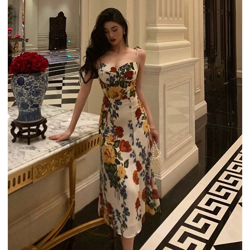 Pretty A line Spaghetti Straps Floral Date Night Dress Prom Dresses Birthday Party Outfit