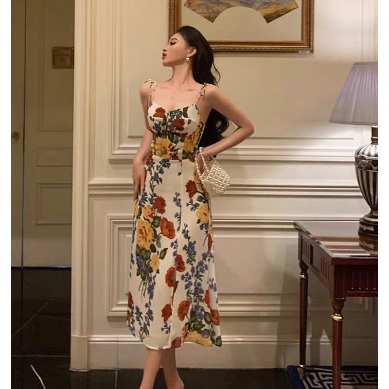Pretty A line Spaghetti Straps Floral Date Night Dress Prom Dresses Birthday Party Outfit