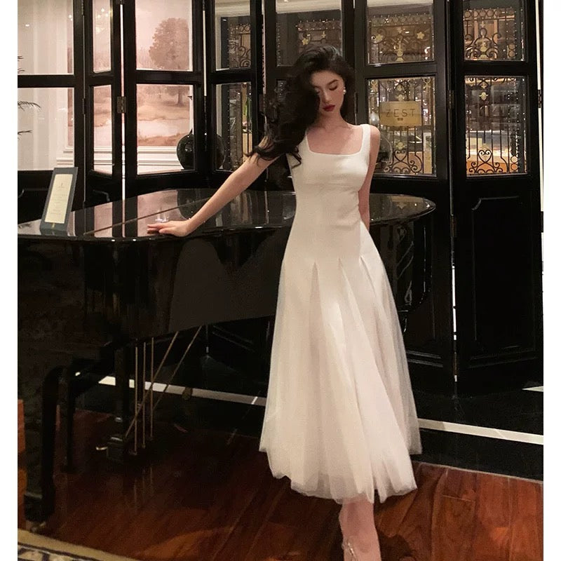 Pretty A line Straps White Date Night Dress Tulle Prom Dresses Birthday Party Outfit