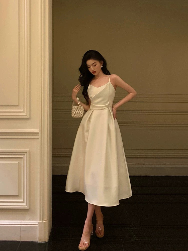 Pretty A line Spaghetti Straps Ivory Date Night Dress Prom Dresses Birthday Party Outfit