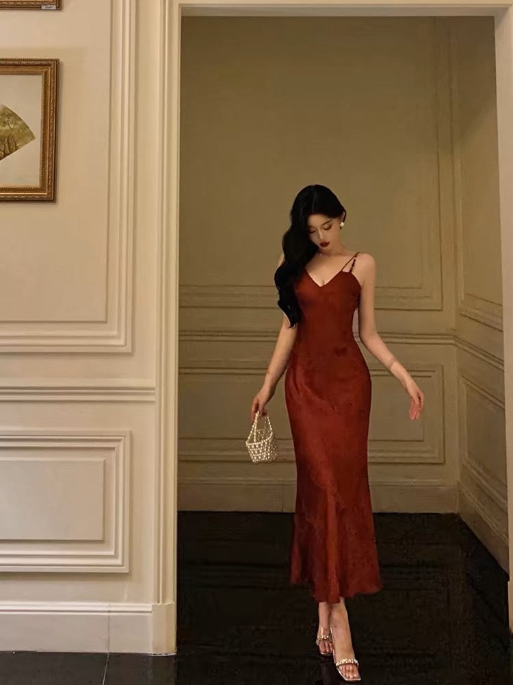 Classy Sheath Spaghetti Straps Red Lace Prom Dresses Birthday Outfits Evening Gown