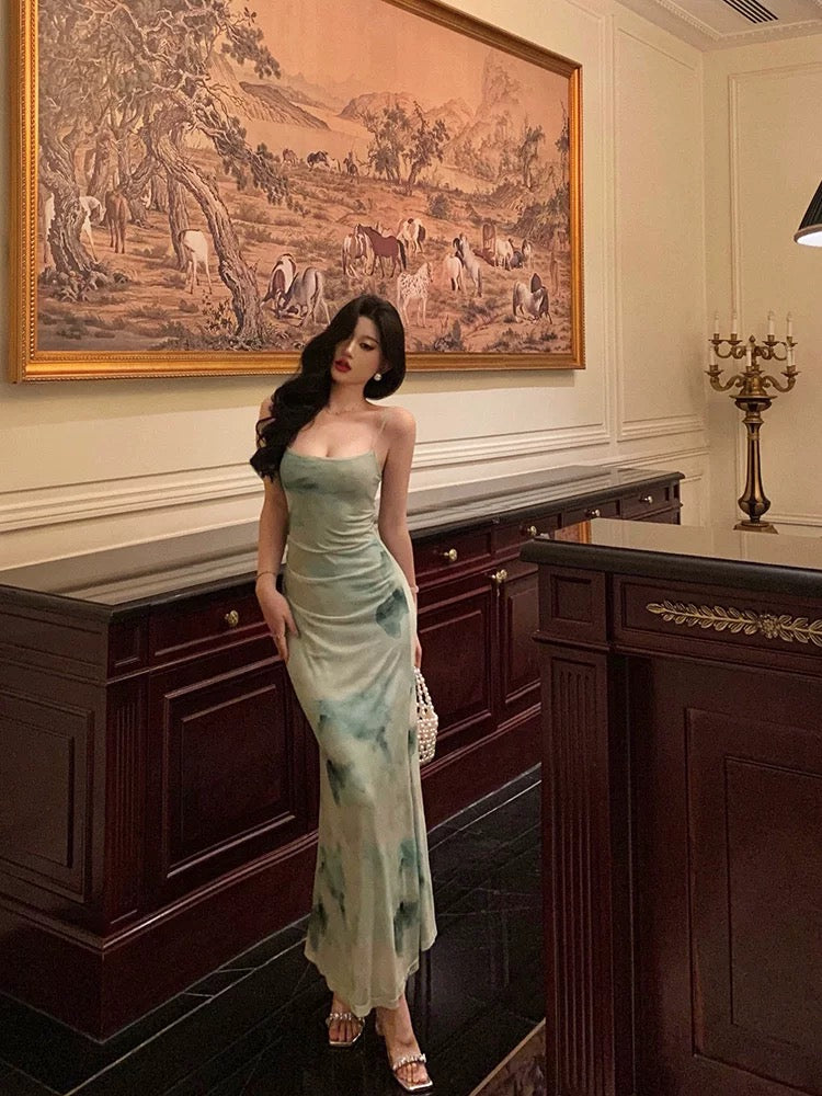 Classy Sheath Spaghetti Straps Mint Green Floral Prom Dresses Birthday Outfits Evening Gown