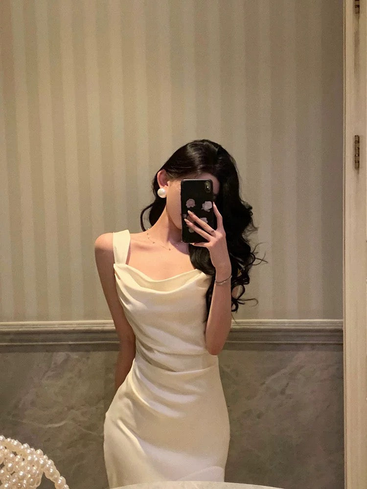 Pretty Mermaid Square Neckline White Date Night Dress Prom Dresses Birthday Party Outfit