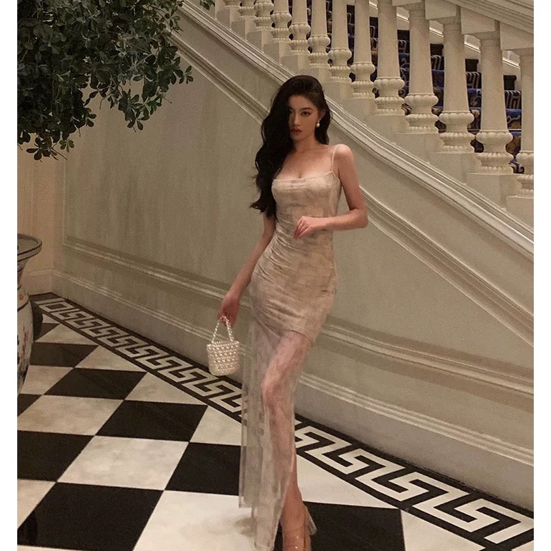Classy Sheath Spaghetti Straps Floral Long Prom Dresses Birthday Outfits Evening Gown