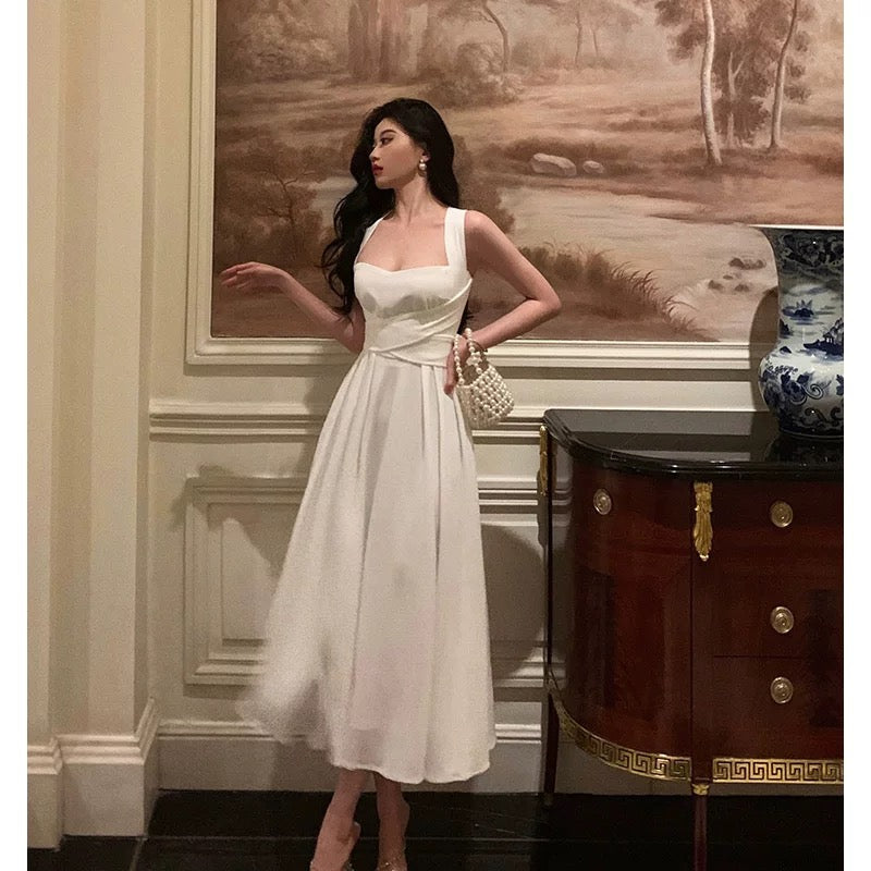 Classy A line Square Neckline Ivory Prom Dresses Birthday Outfits Evening Gown
