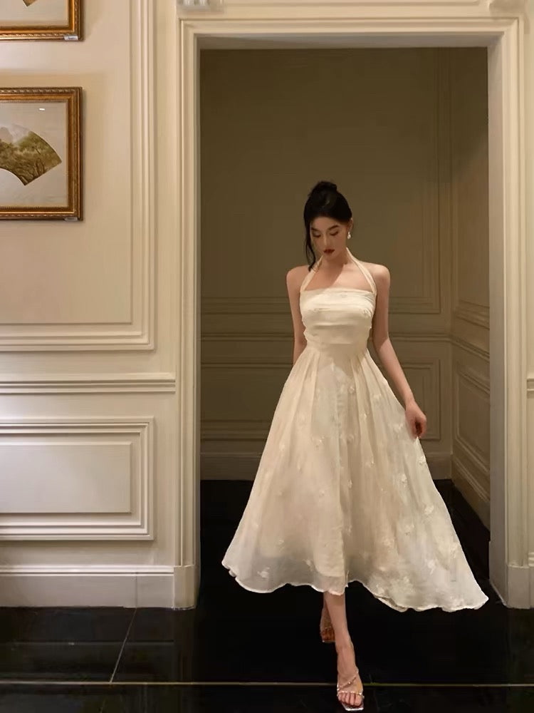 Elegant A Line Halter White Lace Prom Dresses Birthday Outfits Evening Gown