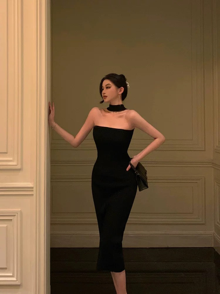 Elegant Sheath Strapless Black Prom Dresses Birthday Outfits Evening Gown