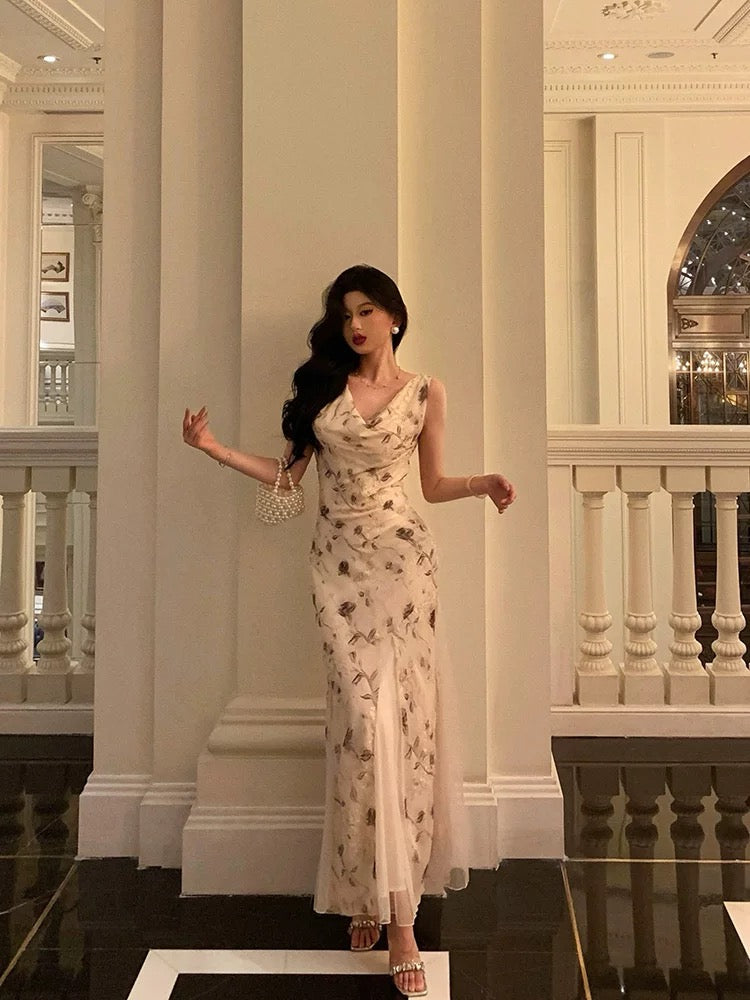 Sexy Mermaid Jewel Neckline Floral Chiffon Prom Dresses Birthday Outfits Evening Gown