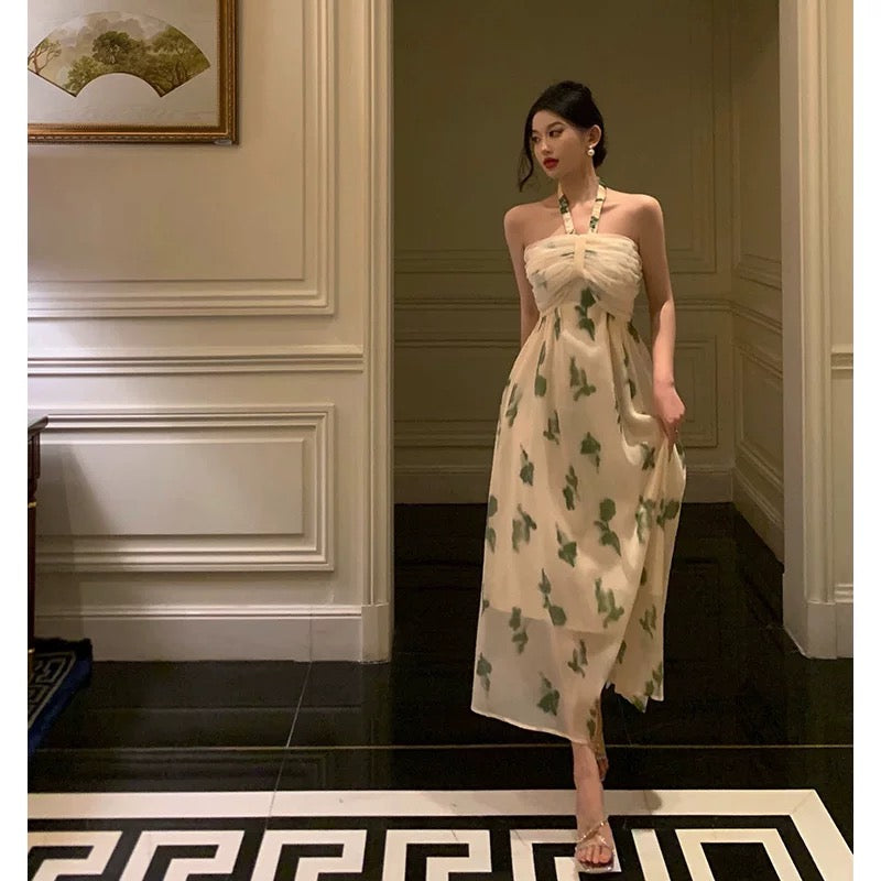 Sexy A Line Halter Floral Prom Dresses Birthday Outfits Evening Gown